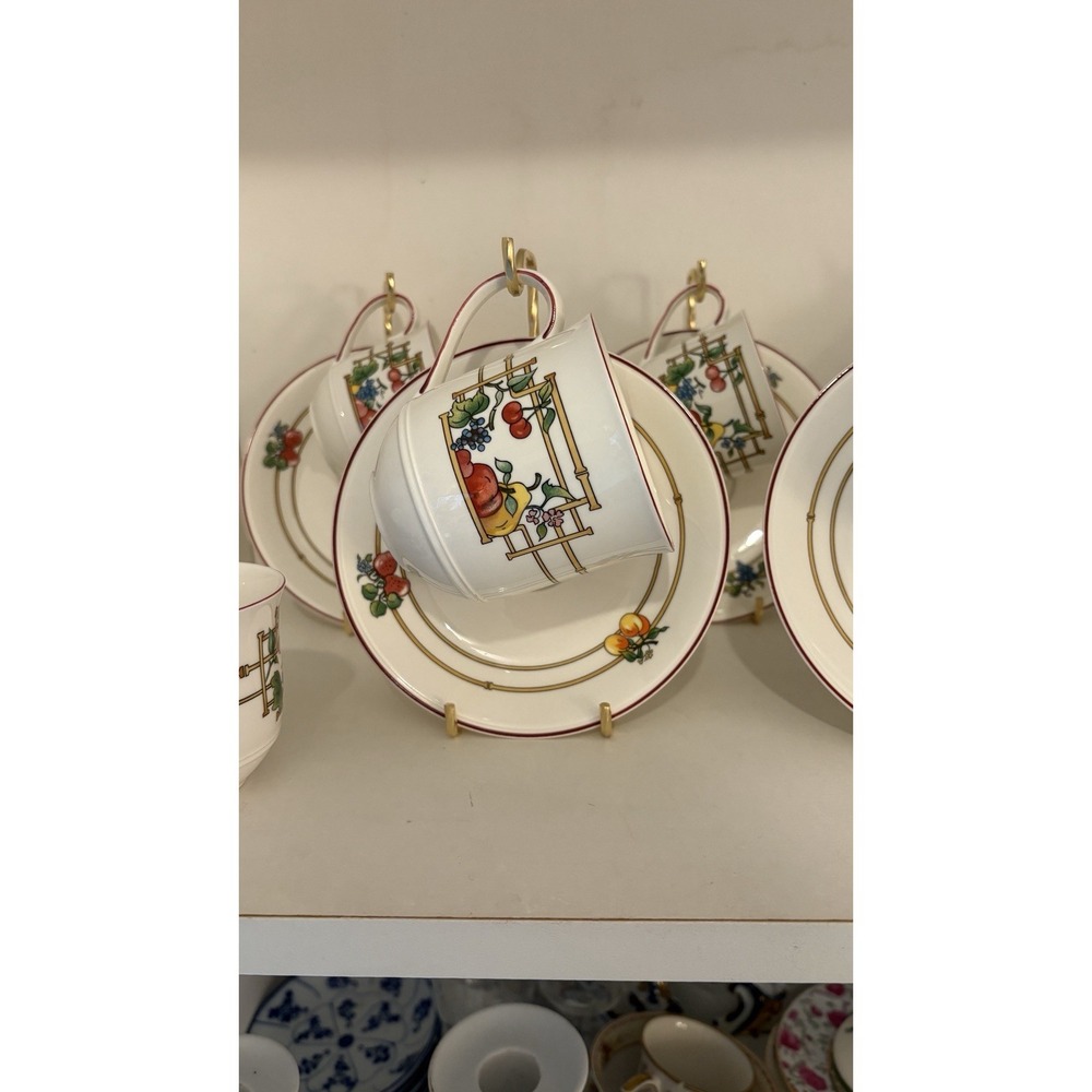 Villeroy & Boch Mon Jardin Coffee Tea Cups & Saucers‎ set of 5 Short 3"